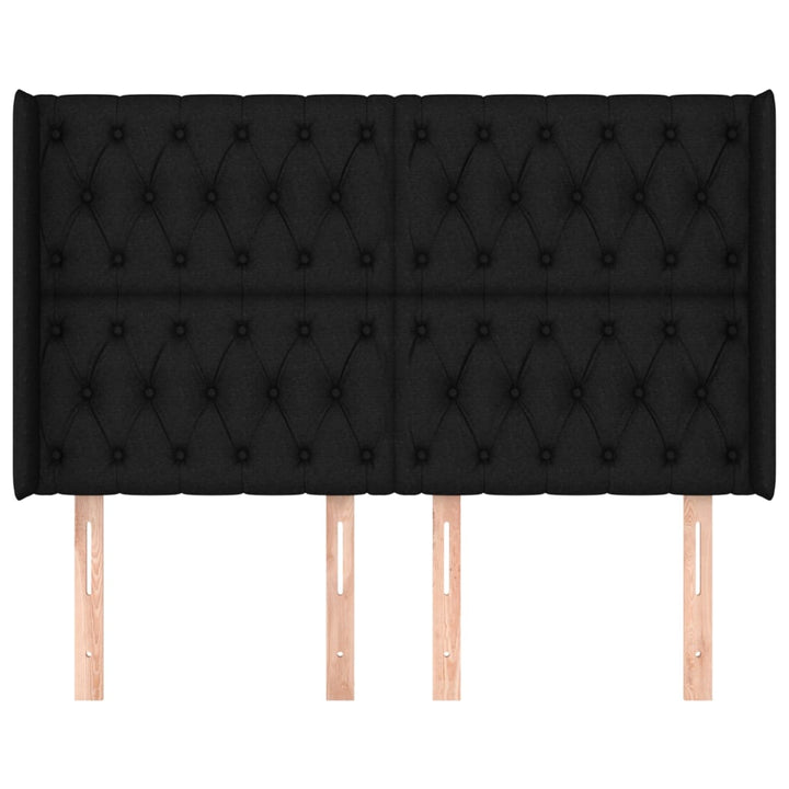 Hoofdbord met randen 147x16x118/128 cm stof zwart