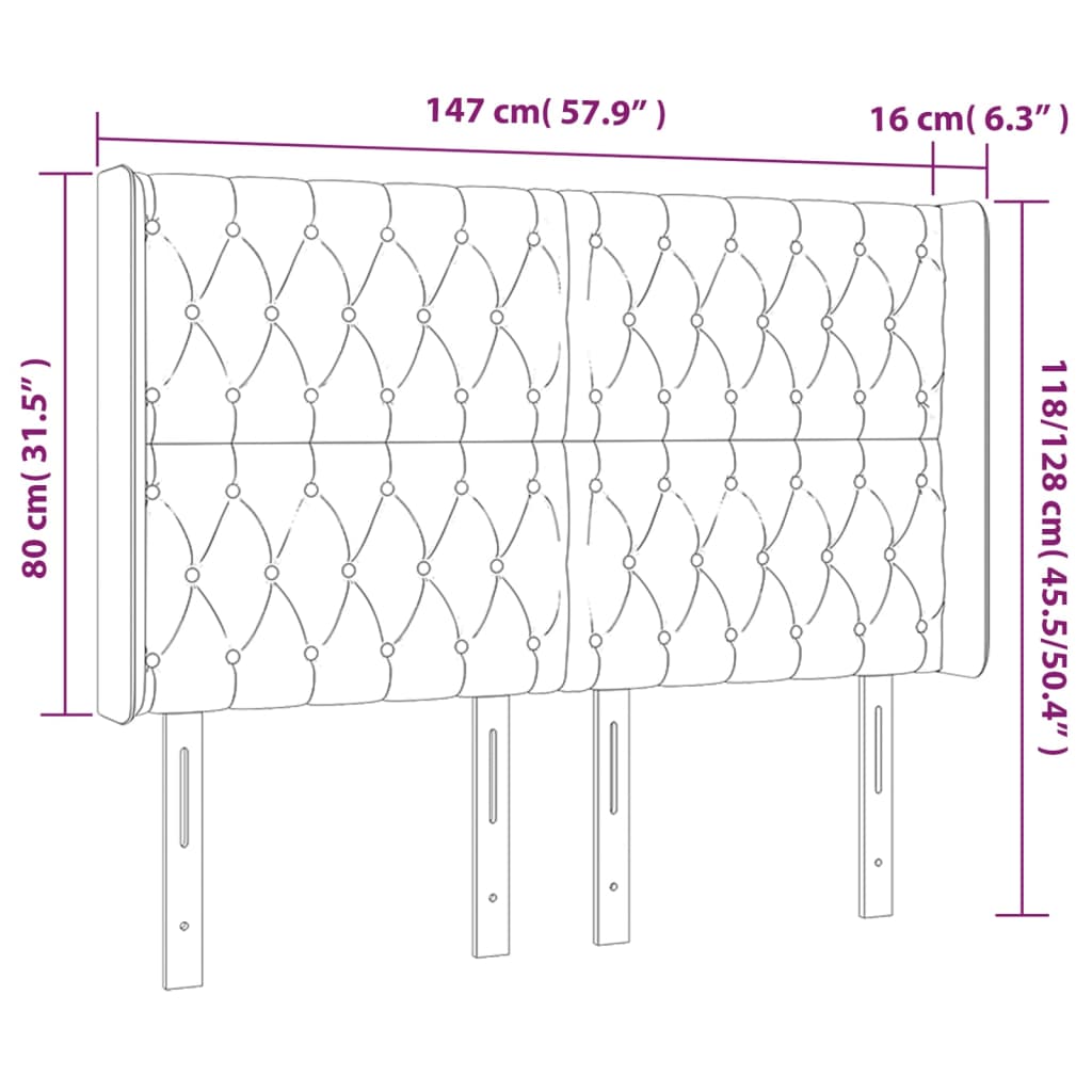 Hoofdbord met randen 147x16x118/128 cm stof crèmekleurig