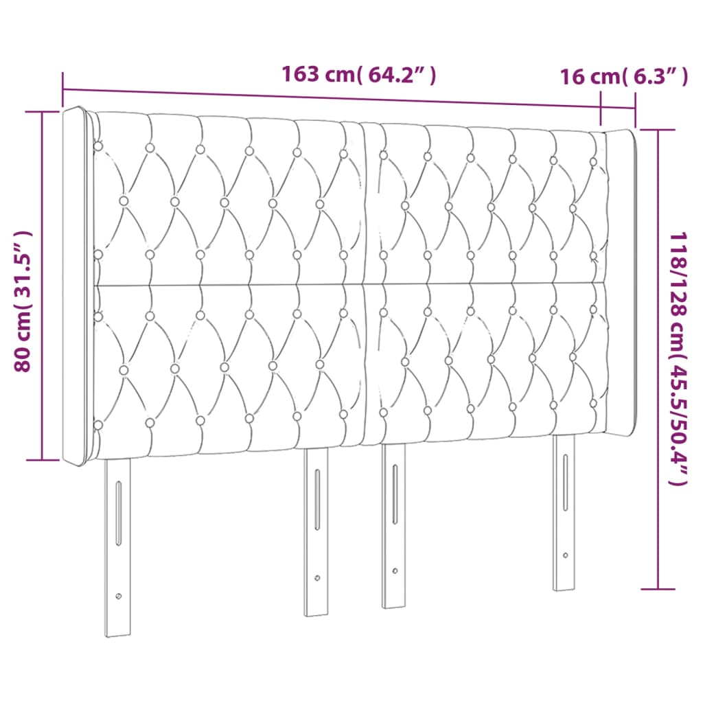 Hoofdbord met randen 163x16x118/128 cm stof donkerbruin