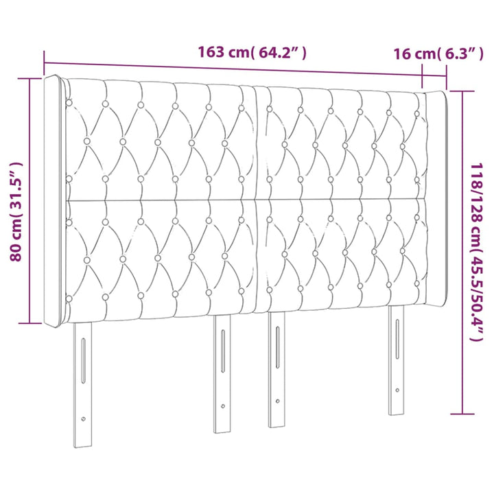 Hoofdbord met randen 163x16x118/128 cm stof donkerbruin