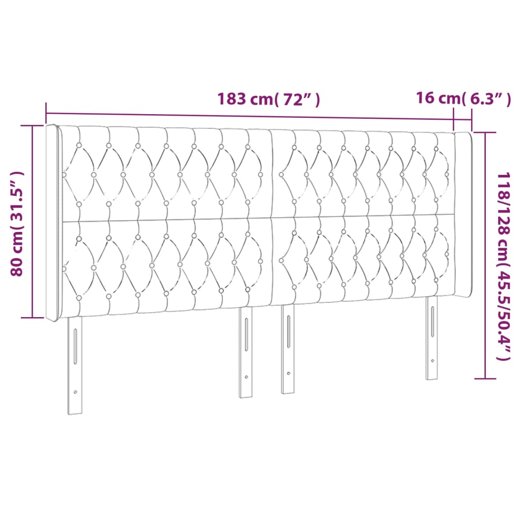 Hoofdbord met randen 183x16x118/128 cm stof donkergrijs