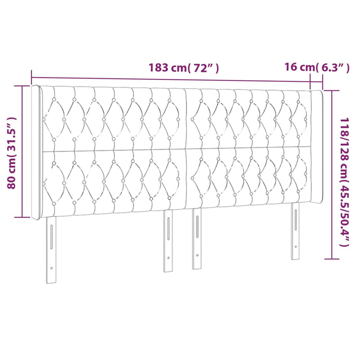 Hoofdbord met randen 183x16x118/128 cm stof donkergrijs