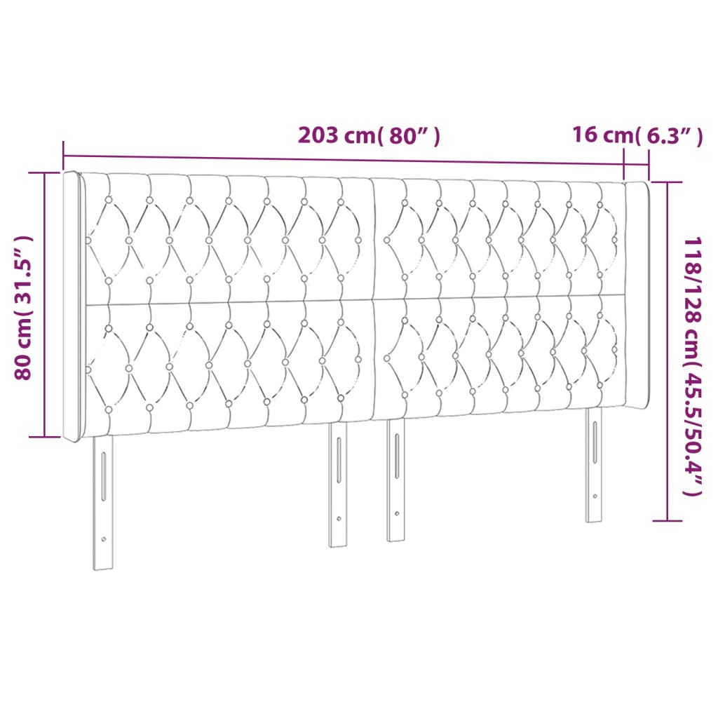 Hoofdbord met randen 203x16x118/128 cm stof lichtgrijs