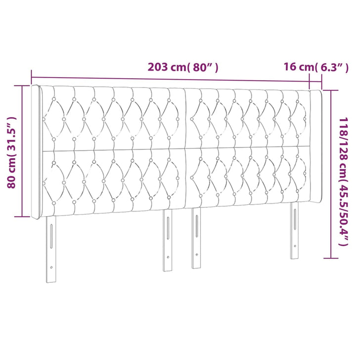 Hoofdbord met randen 203x16x118/128 cm stof lichtgrijs