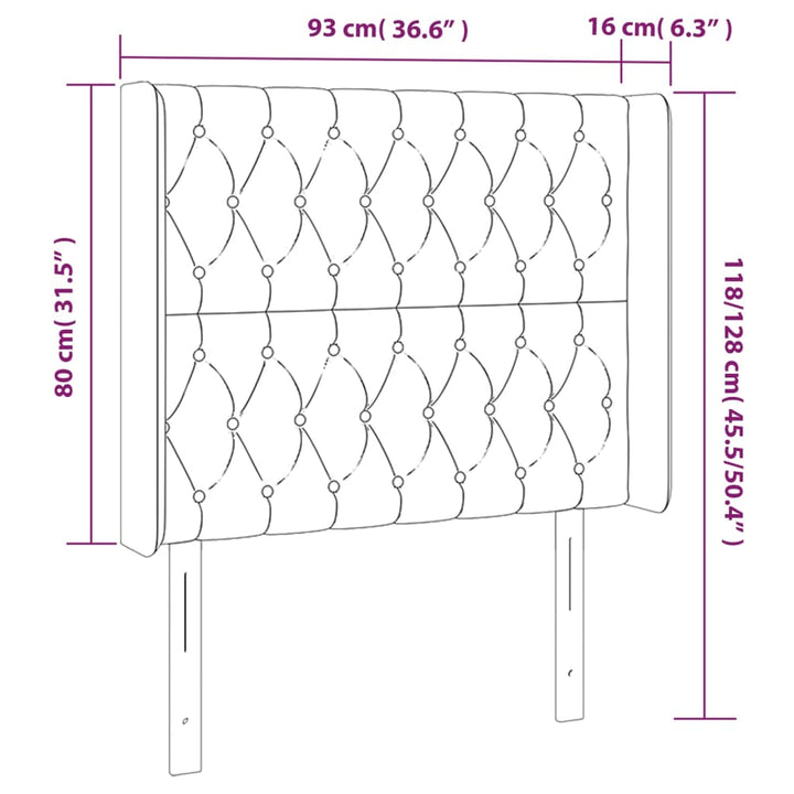 Hoofdbord met randen 93x16x118/128 cm fluweel lichtgrijs