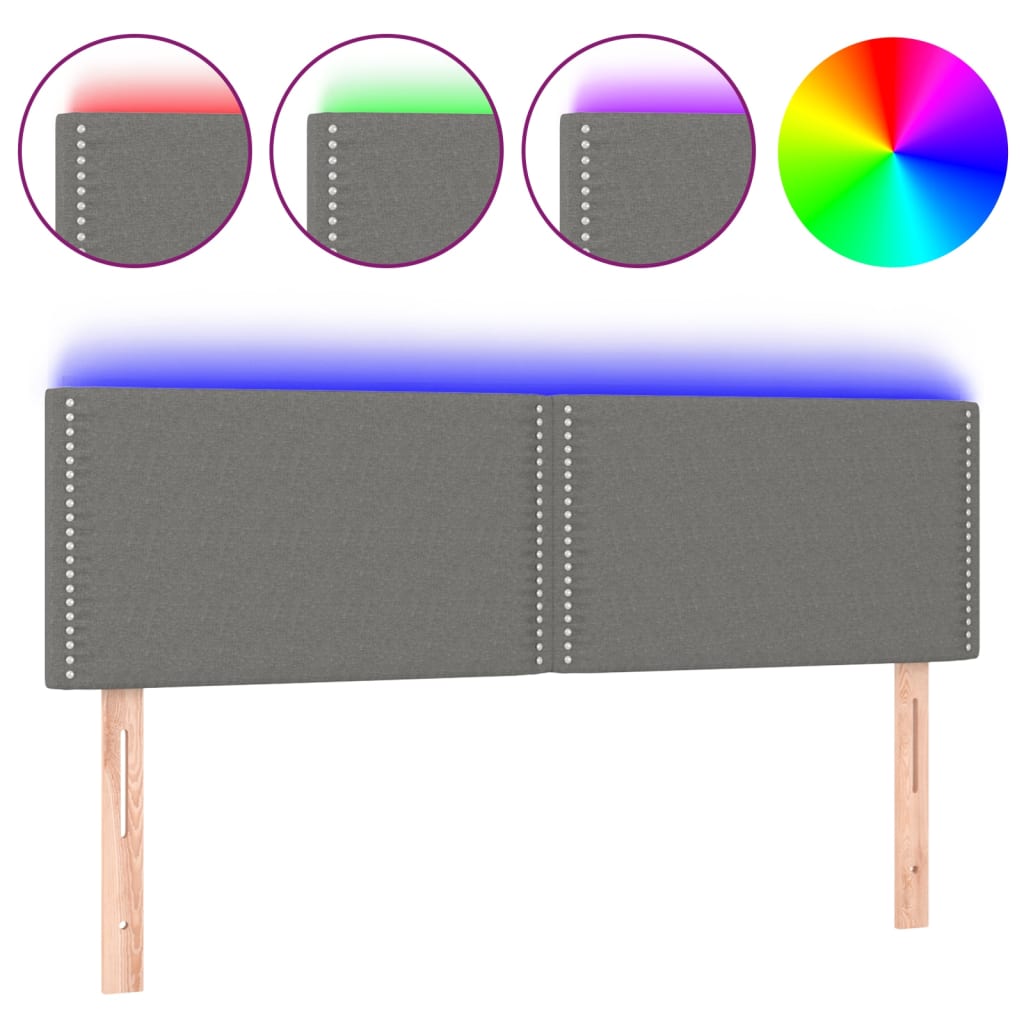 Hoofdbord LED 144x5x78/88 cm stof donkergrijs