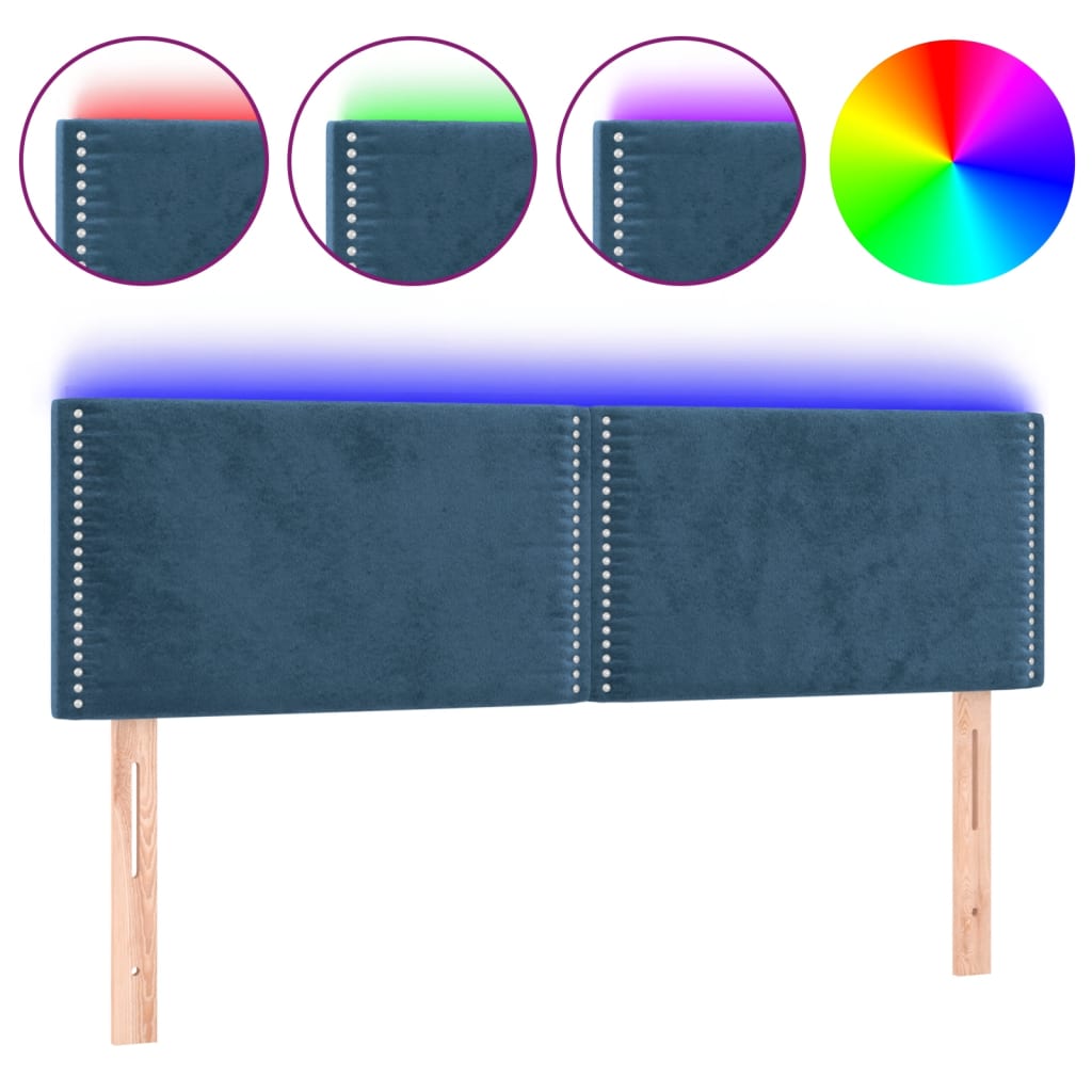 Hoofdbord LED 144x5x78/88 cm fluweel donkerblauw
