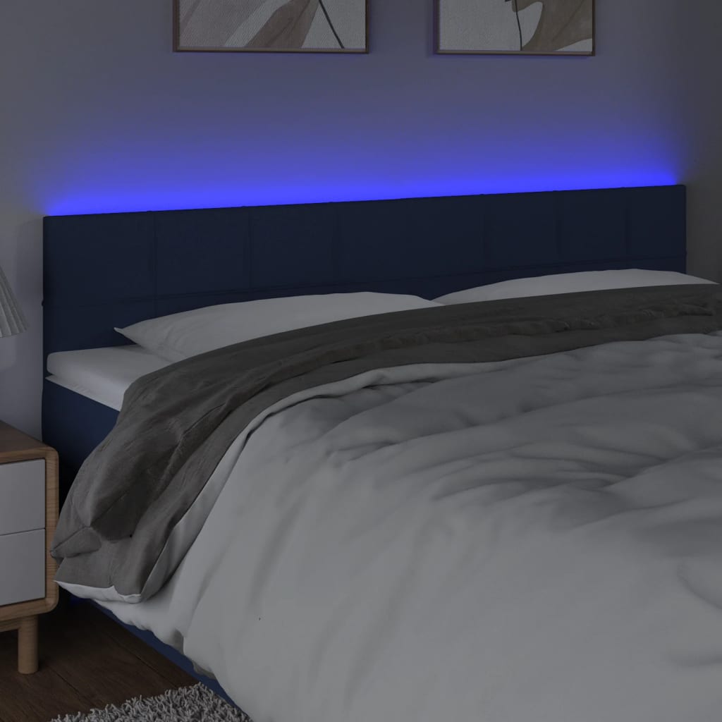 Hoofdbord LED 200x5x78/88 cm stof blauw