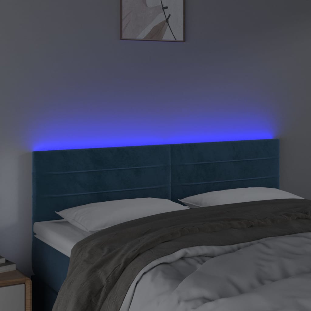 Hoofdbord LED 144x5x78/88 cm fluweel donkerblauw