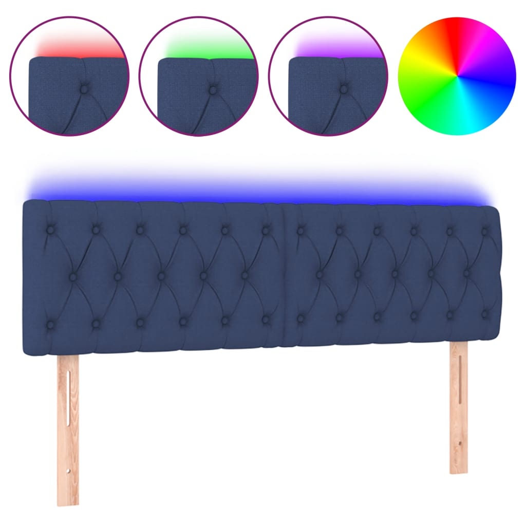 Hoofdbord LED 160x7x78/88 cm stof blauw