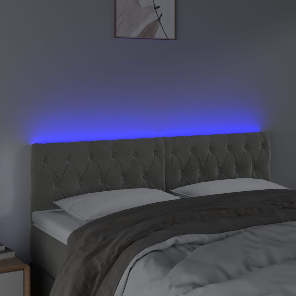 Hoofdbord LED 160x7x78/88 cm fluweel lichtgrijs