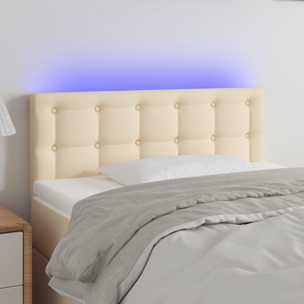 Hoofdbord LED 100x5x78/88 cm stof crèmekleurig