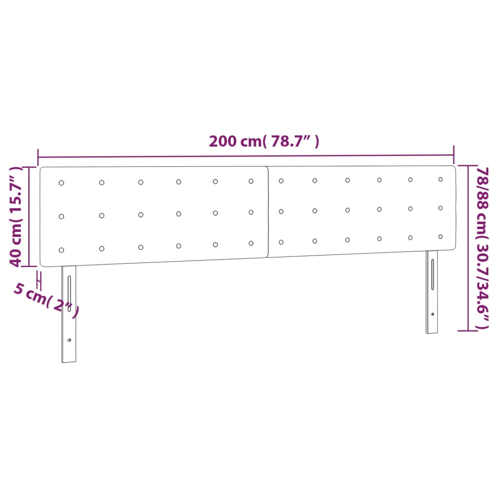 Hoofdbord LED 200x5x78/88 cm stof lichtgrijs