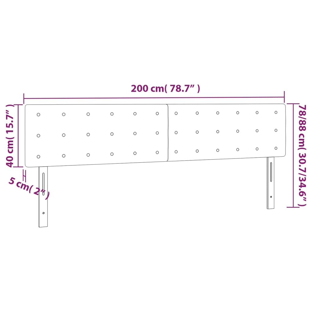 Hoofdbord LED 200x5x78/88 cm stof zwart