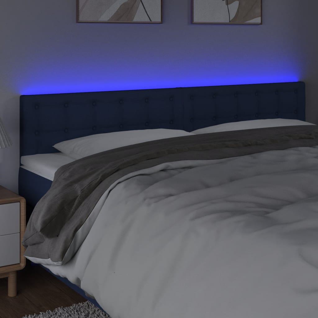 Hoofdbord LED 200x5x78/88 cm stof blauw