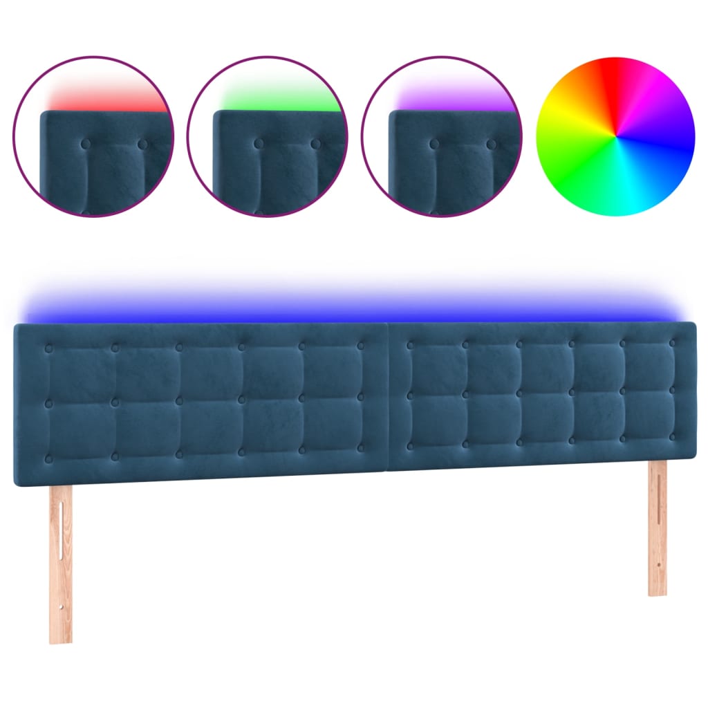 Hoofdbord LED 200x5x78/88 cm fluweel donkerblauw