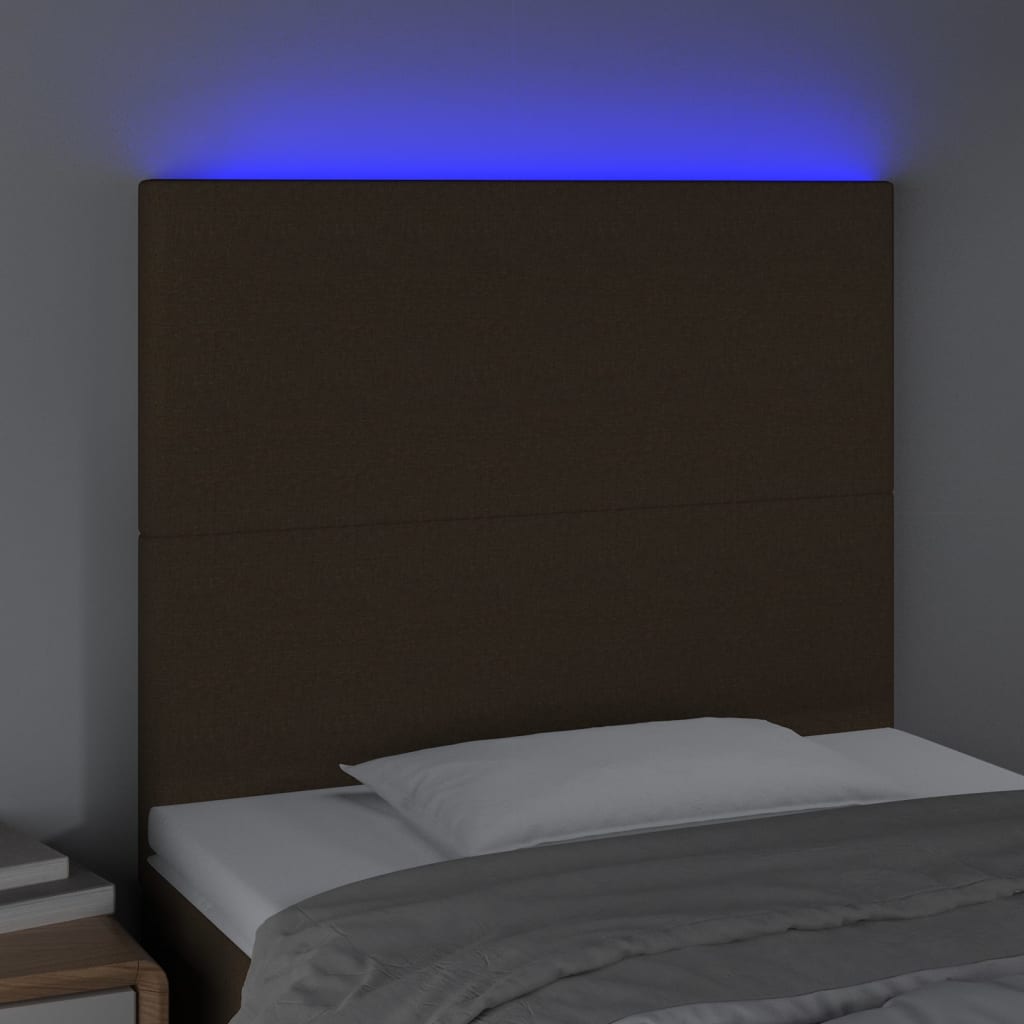 Hoofdbord LED 90x5x118/128 cm stof donkerbruin
