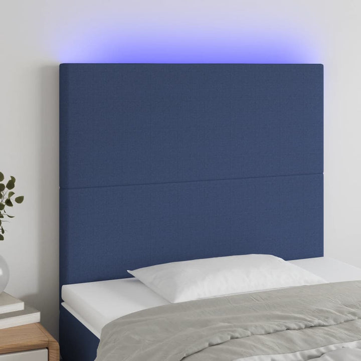Hoofdbord LED 90x5x118/128 cm stof blauw