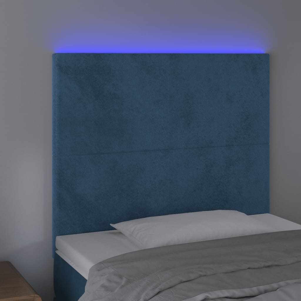 Hoofdbord LED 80x5x118/128 cm fluweel donkerblauw