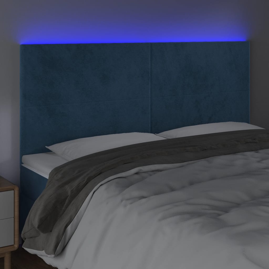 Hoofdbord LED 200x5x118/128 cm fluweel donkerblauw