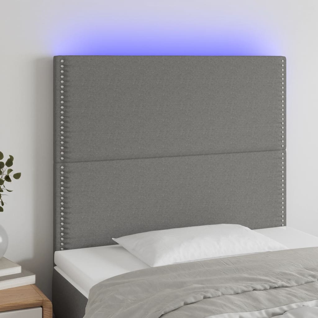 Hoofdbord LED 100x5x118/128 cm stof donkergrijs