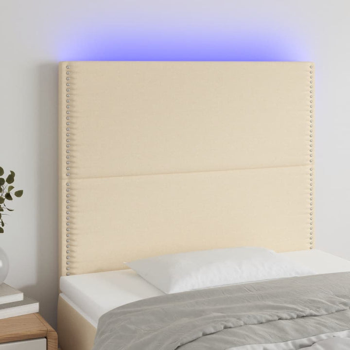 Hoofdbord LED 100x5x118/128 cm stof crèmekleurig