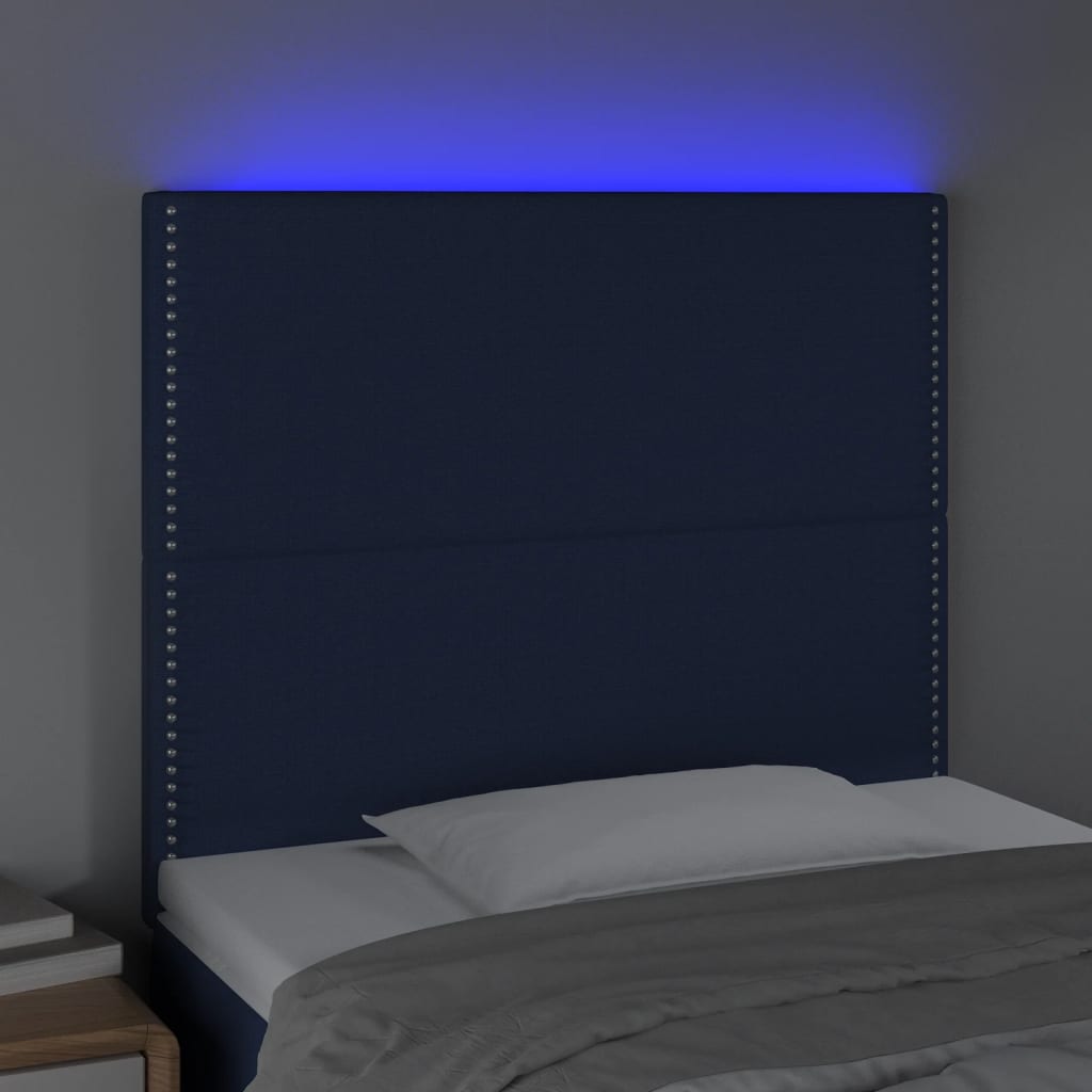 Hoofdbord LED 100x5x118/128 cm stof blauw