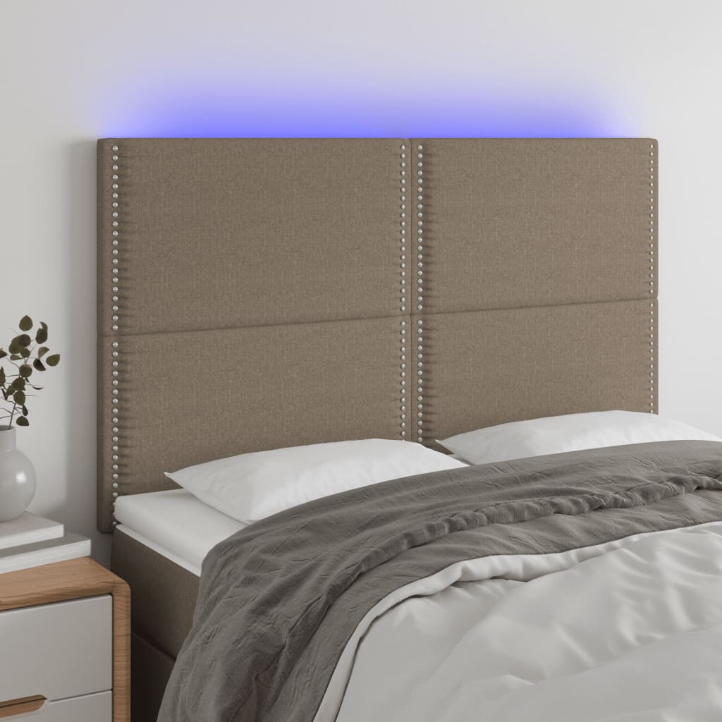 Hoofdbord LED 144x5x118/128 cm stof taupe