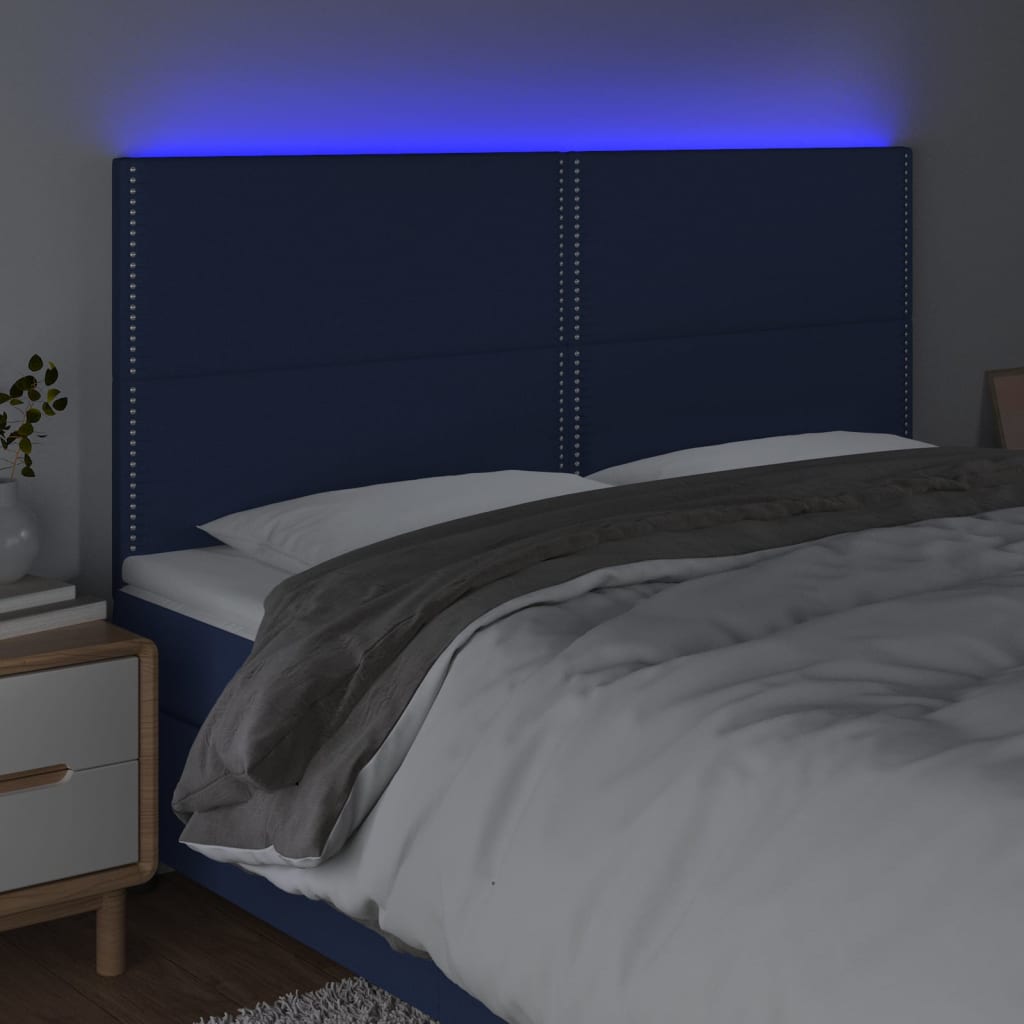 Hoofdbord LED 200x5x118/128 cm stof blauw