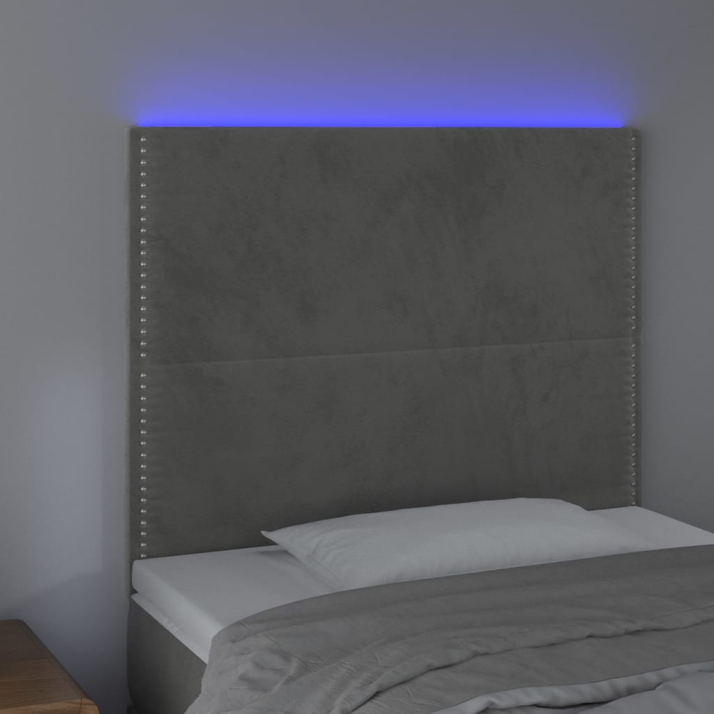 Hoofdbord LED 80x5x118/128 cm fluweel lichtgrijs