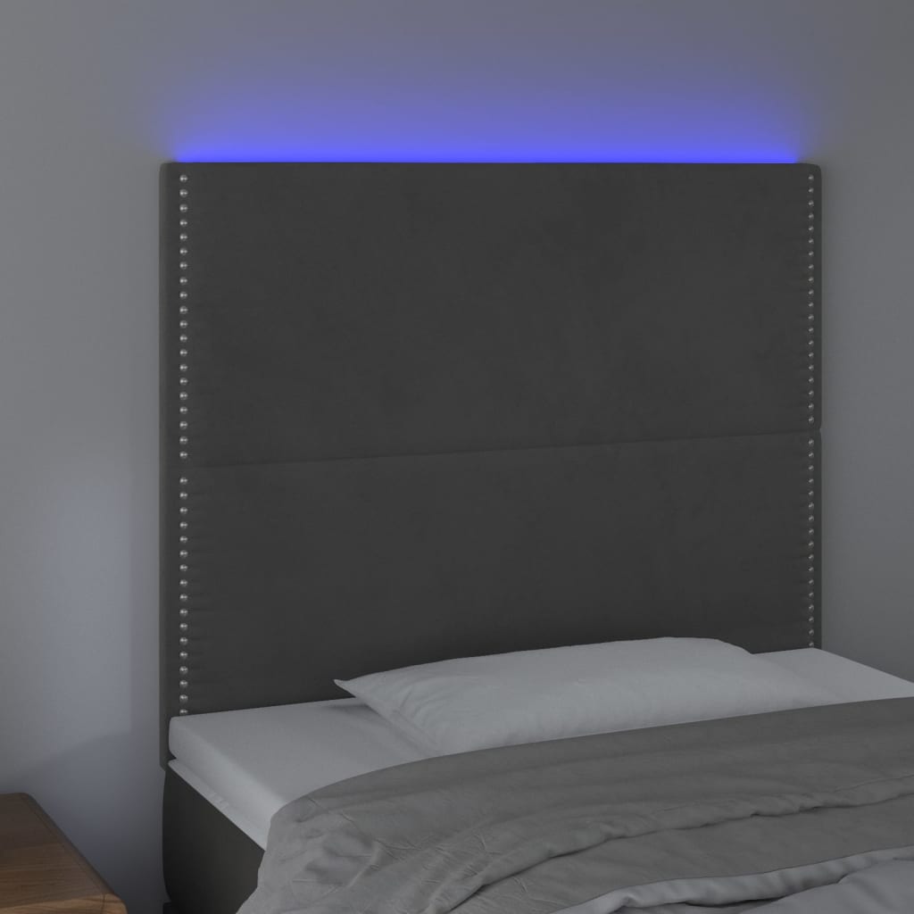 Hoofdbord LED 90x5x118/128 cm fluweel donkergrijs