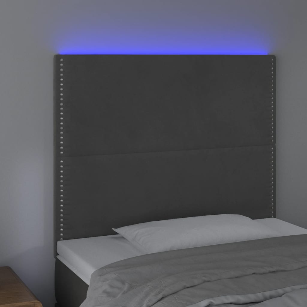 Hoofdbord LED 100x5x118/128 cm fluweel donkergrijs