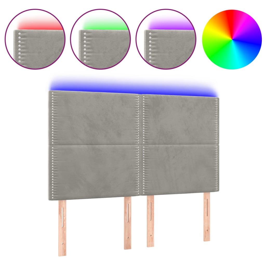 Hoofdbord LED 144x5x118/128 cm fluweel lichtgrijs