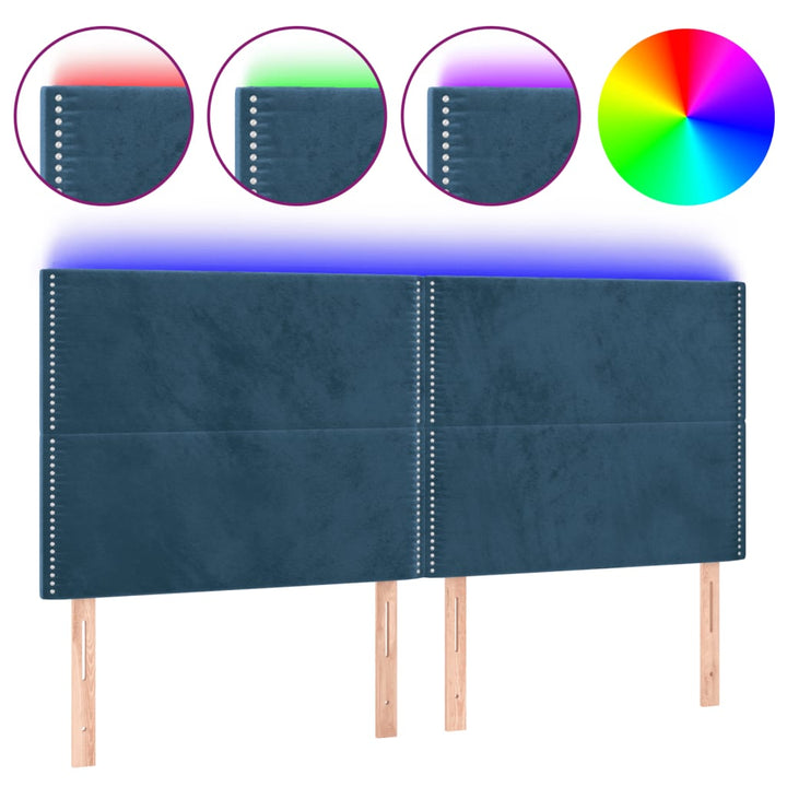 Hoofdbord LED 200x5x118/128 cm fluweel donkerblauw