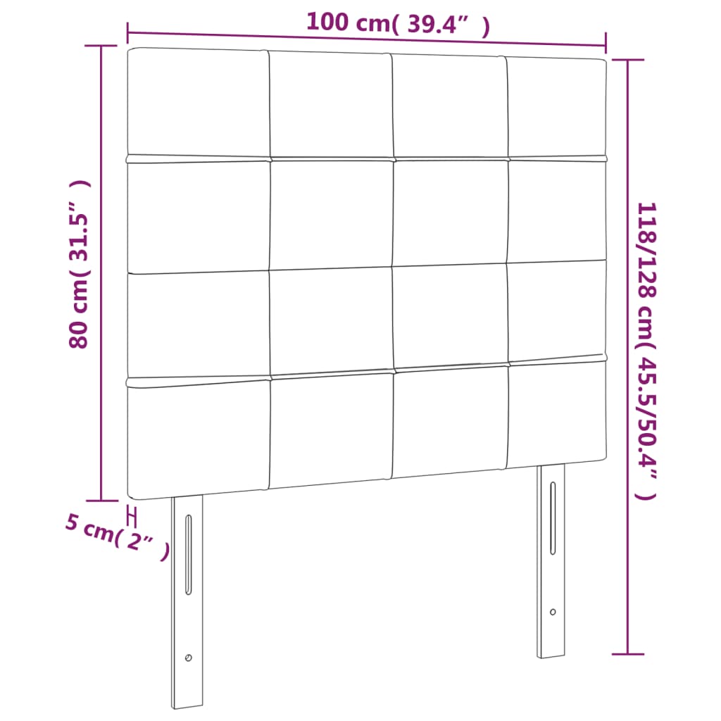 Hoofdbord LED 100x5x118/128 cm stof lichtgrijs