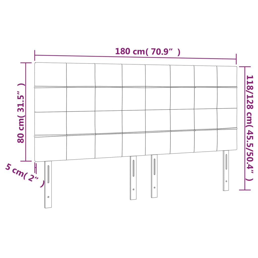 Hoofdbord LED 180x5x118/128 cm stof zwart