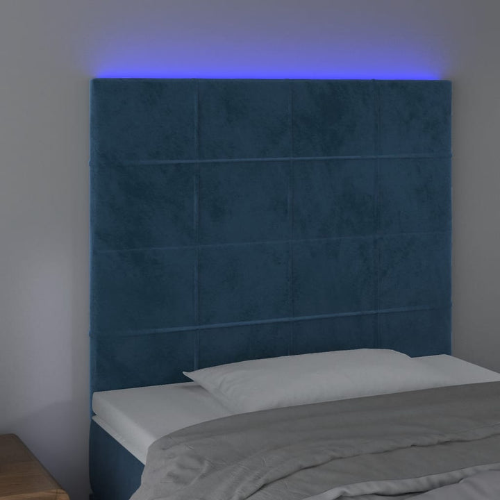 Hoofdbord LED 80x5x118/128 cm fluweel donkerblauw