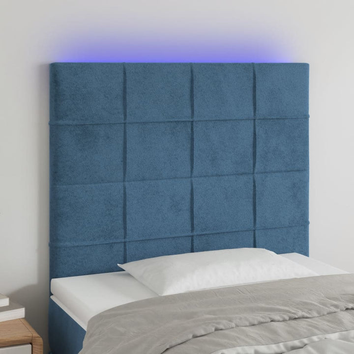 Hoofdbord LED 80x5x118/128 cm fluweel donkerblauw