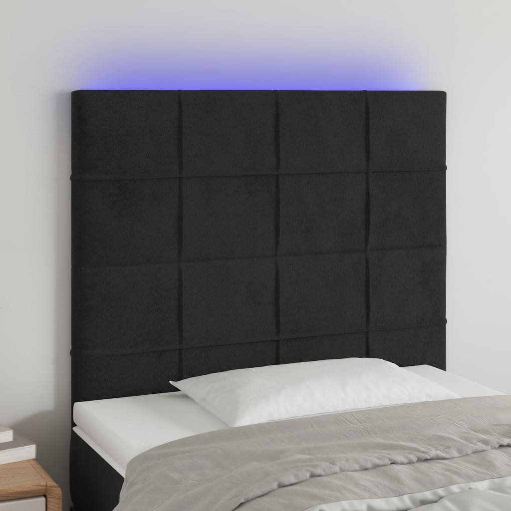 Hoofdbord LED 90x5x118/128 cm fluweel zwart