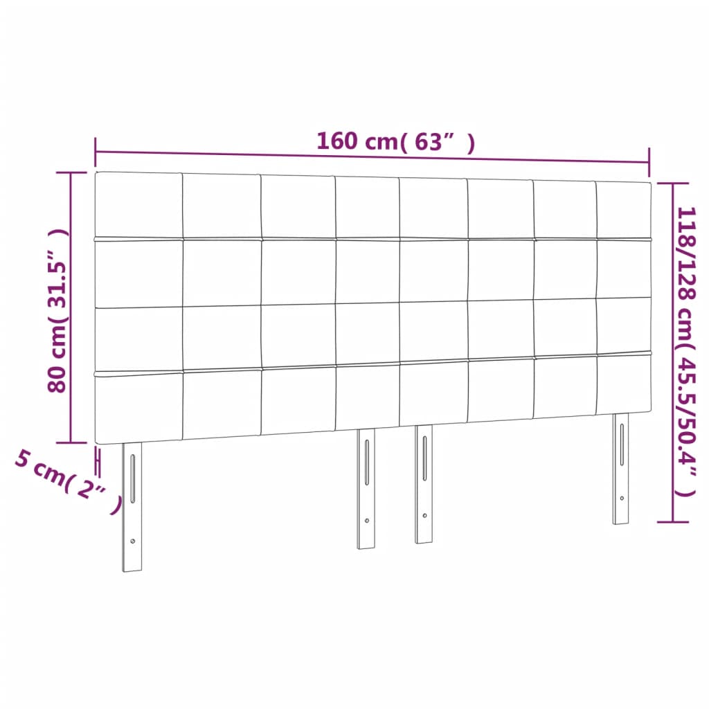 Hoofdbord LED 160x5x118/128 cm fluweel zwart