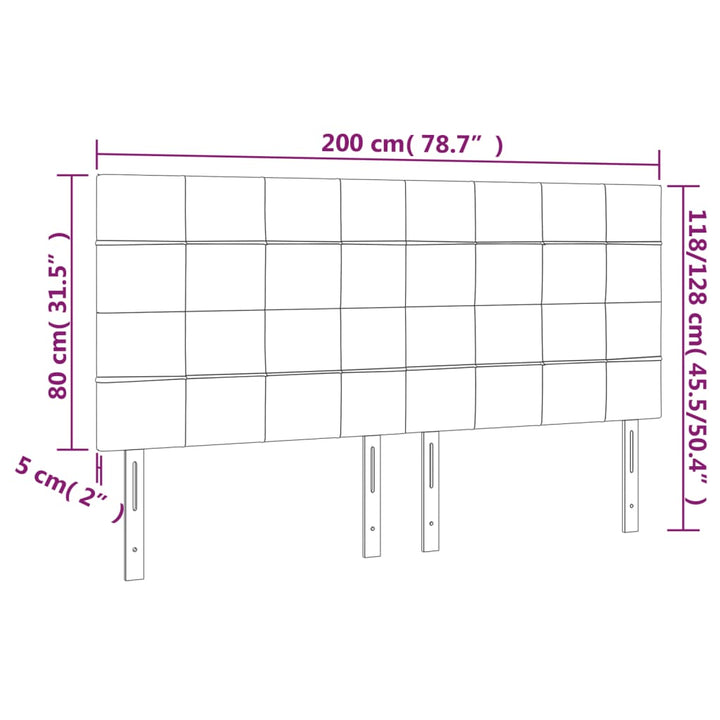 Hoofdbord LED 200x5x118/128 cm fluweel lichtgrijs