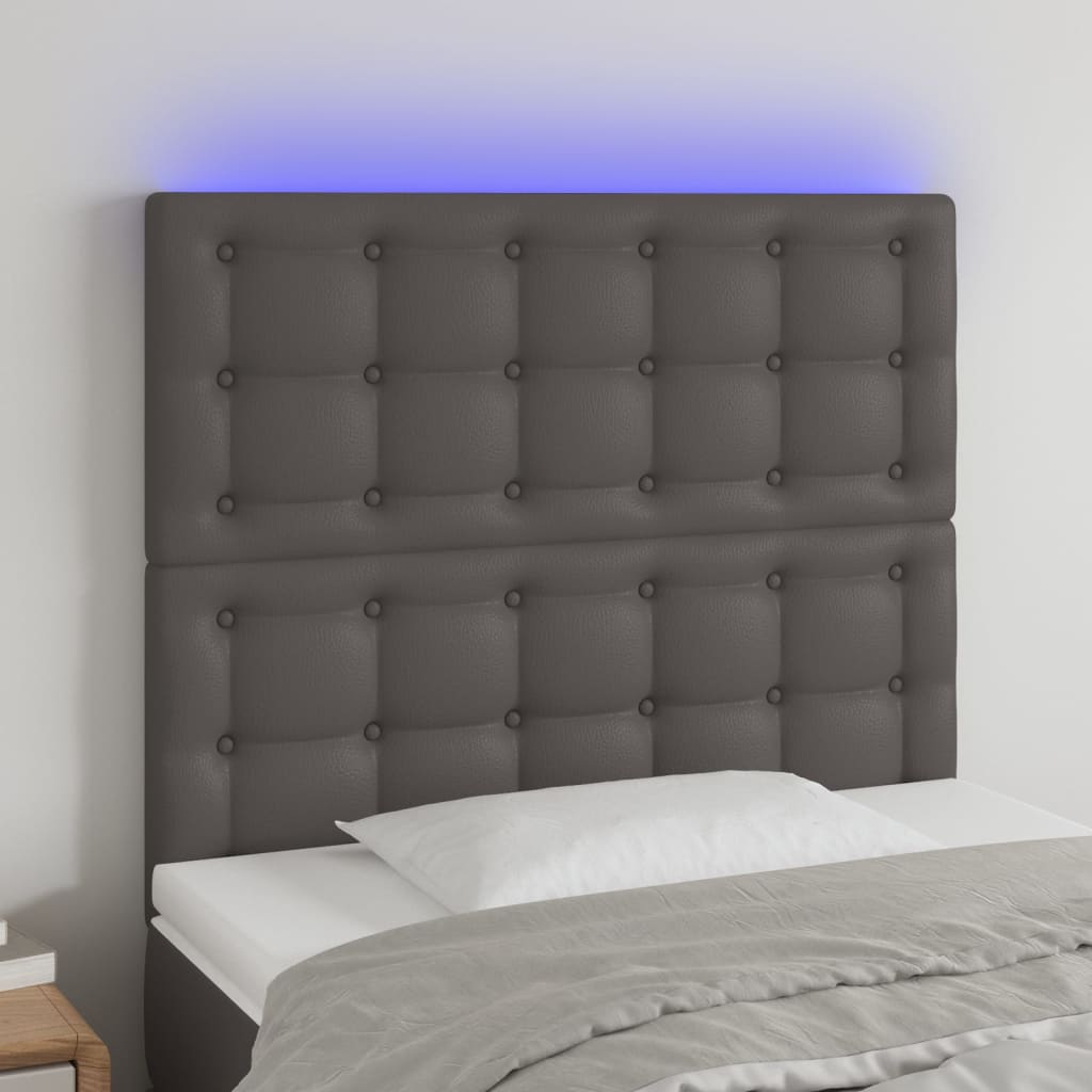 Hoofdbord LED 100x5x118/128 cm kunstleer grijs