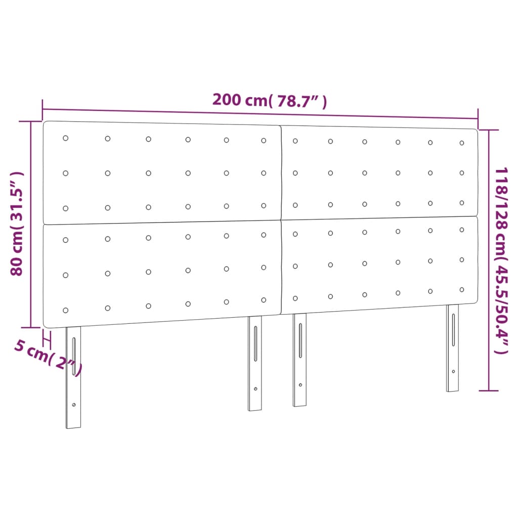 Hoofdbord LED 200x5x118/128 cm kunstleer grijs