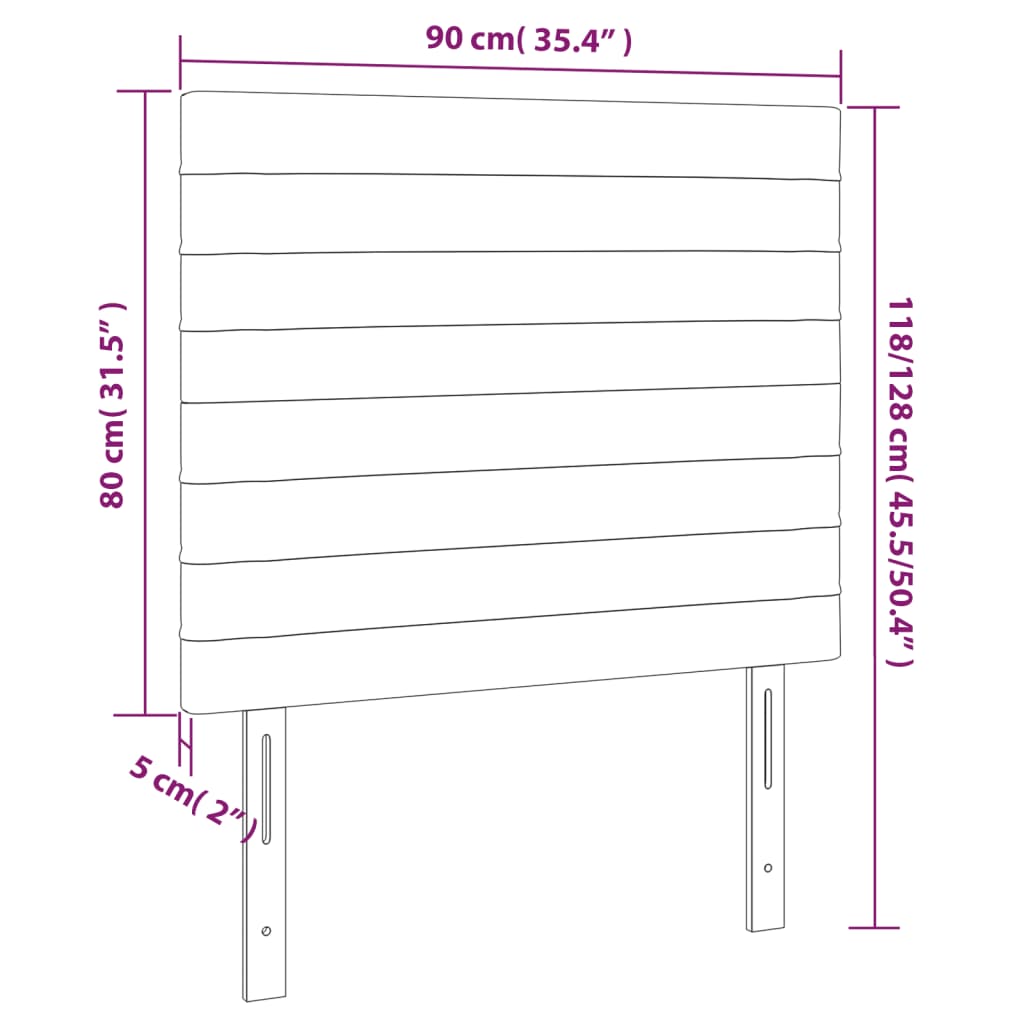 Hoofdbord LED 90x5x118/128 cm stof lichtgrijs