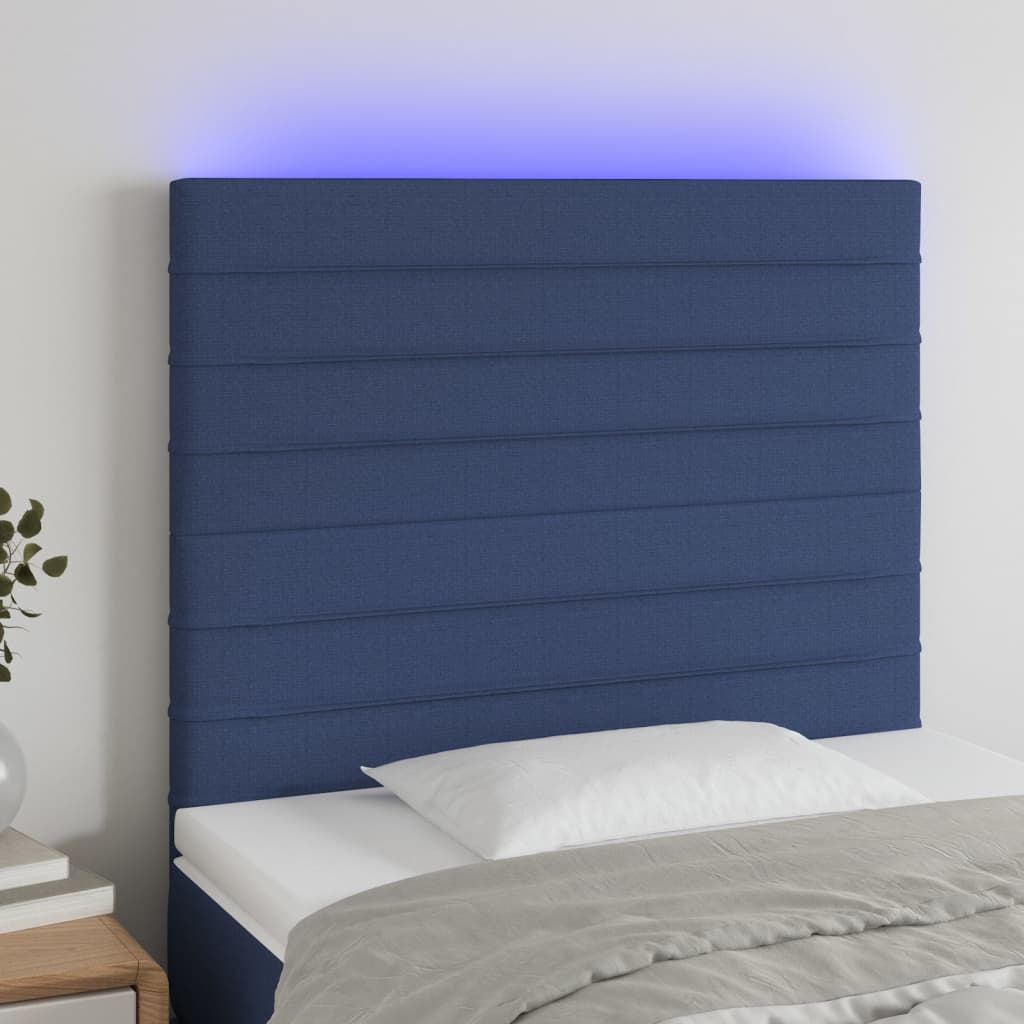 Hoofdbord LED 100x5x118/128 cm stof blauw