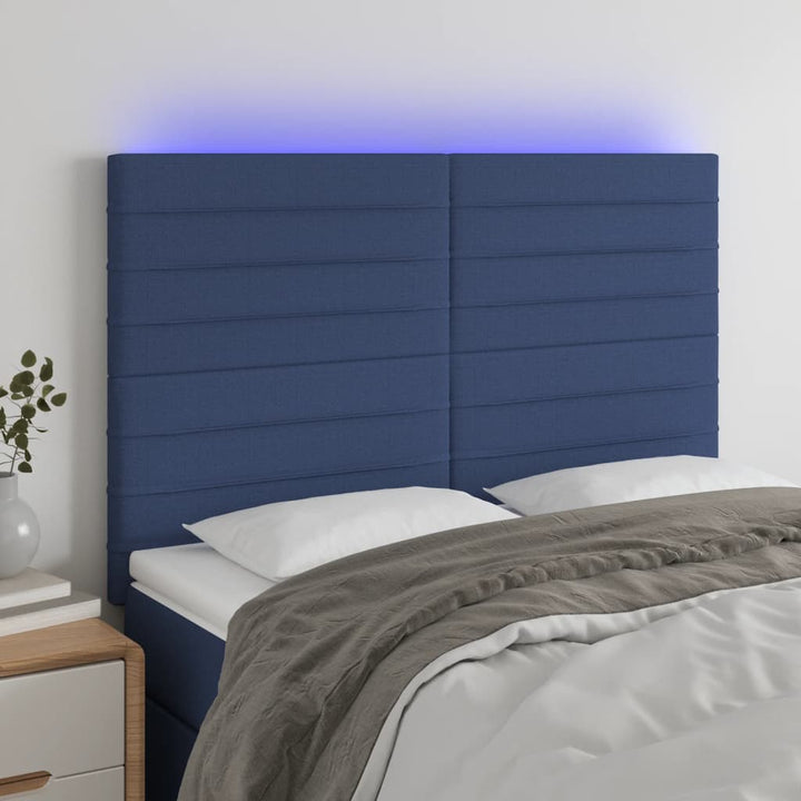 Hoofdbord LED 144x5x118/128 cm stof blauw