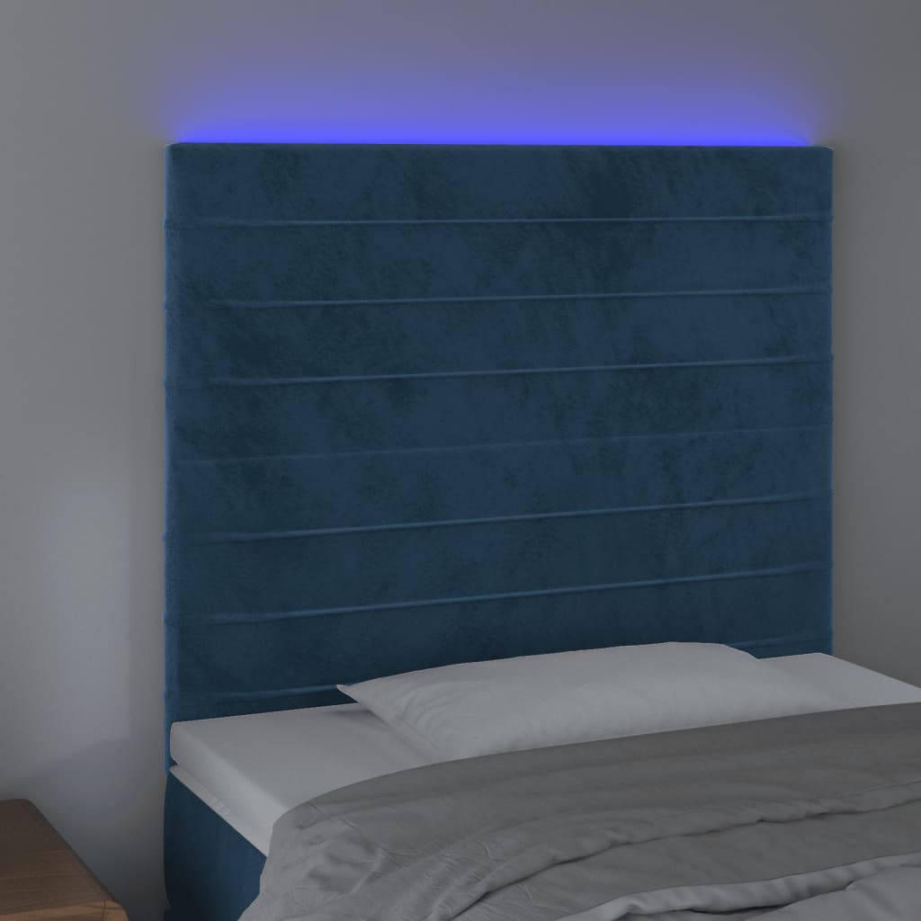 Hoofdbord LED 100x5x118/128 cm fluweel donkerblauw