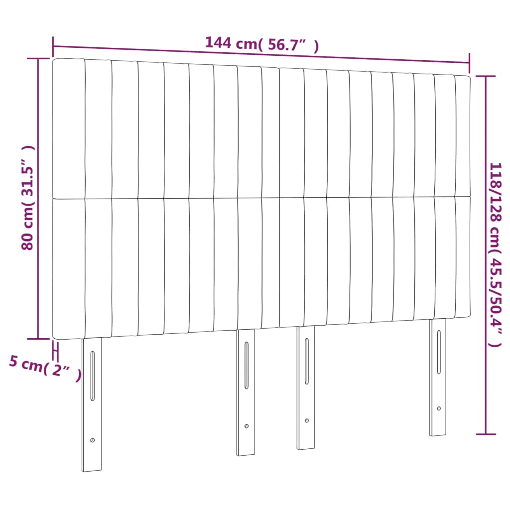 Hoofdbord LED 144x5x118/128 cm stof lichtgrijs