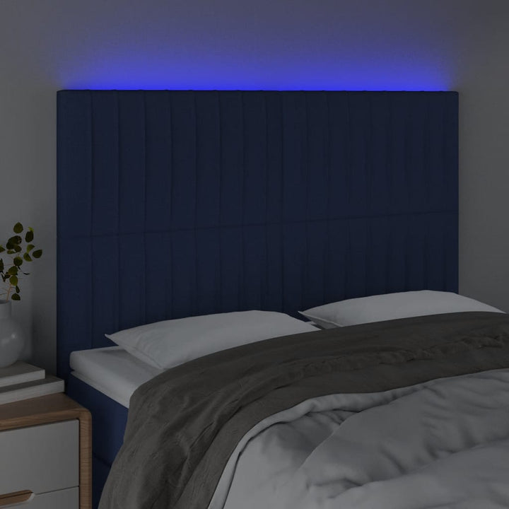 Hoofdbord LED 144x5x118/128 cm stof blauw