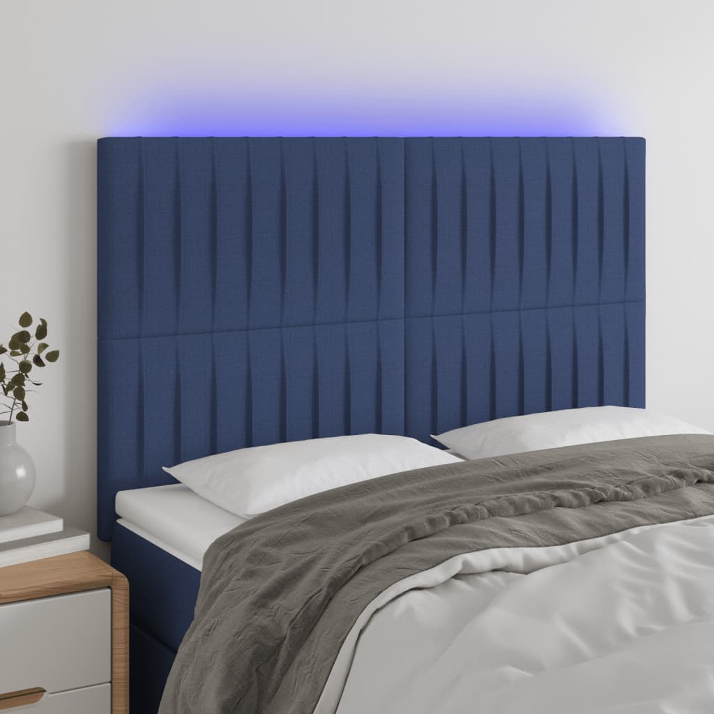 Hoofdbord LED 144x5x118/128 cm stof blauw